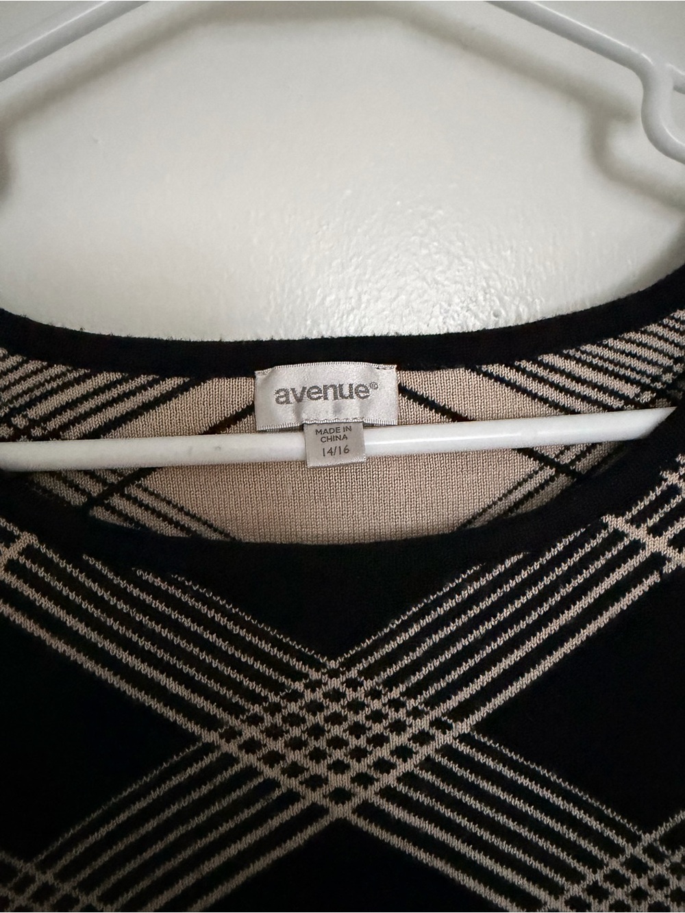 Avenue Black and Cream Plaid Crewneck Sweater